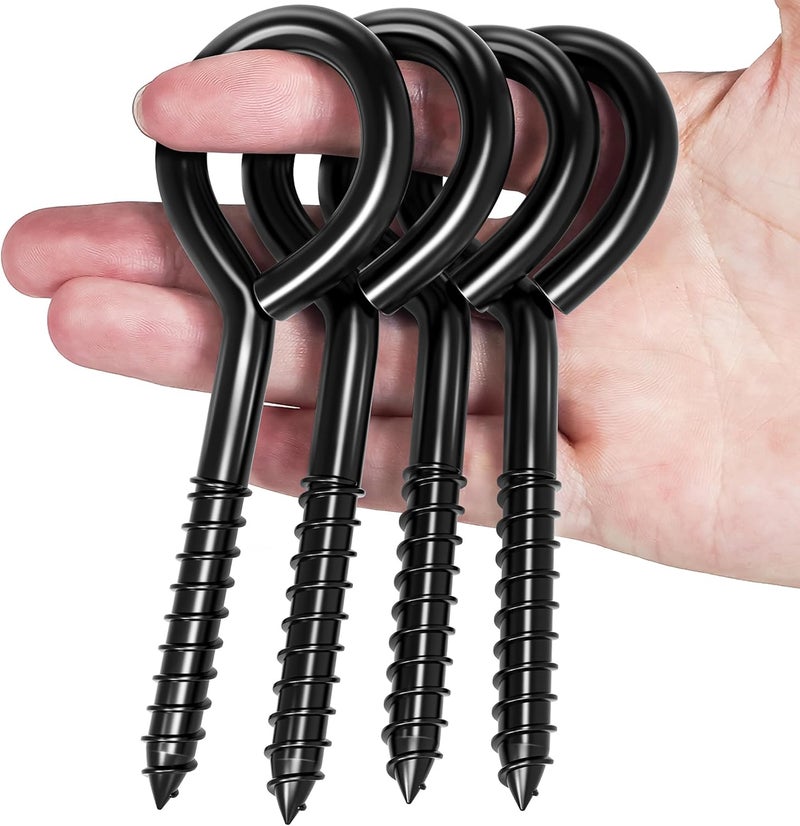 LATZZ 4 Pack 5 Inch Eye Bolts Screw in Hooks, Heavy Duty Black Large Screw in Eye Hooks, Eye Hammock Stand Hooks Screw for Hanging, Tie-Downs, Heavy Indoor & Outdoor Uses - Image 1